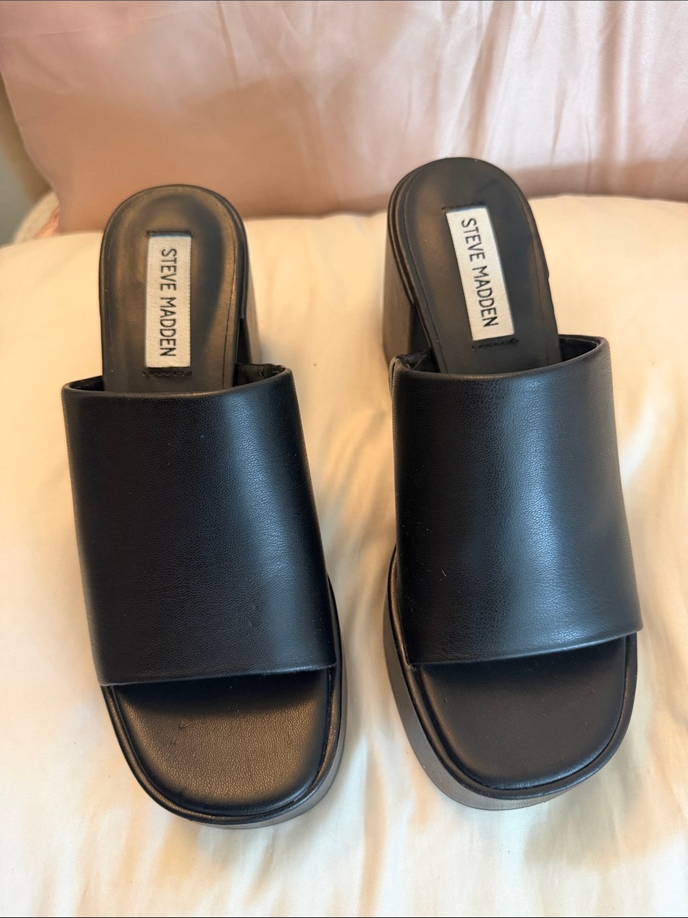 Steve Madden Black Leather Slide Mules